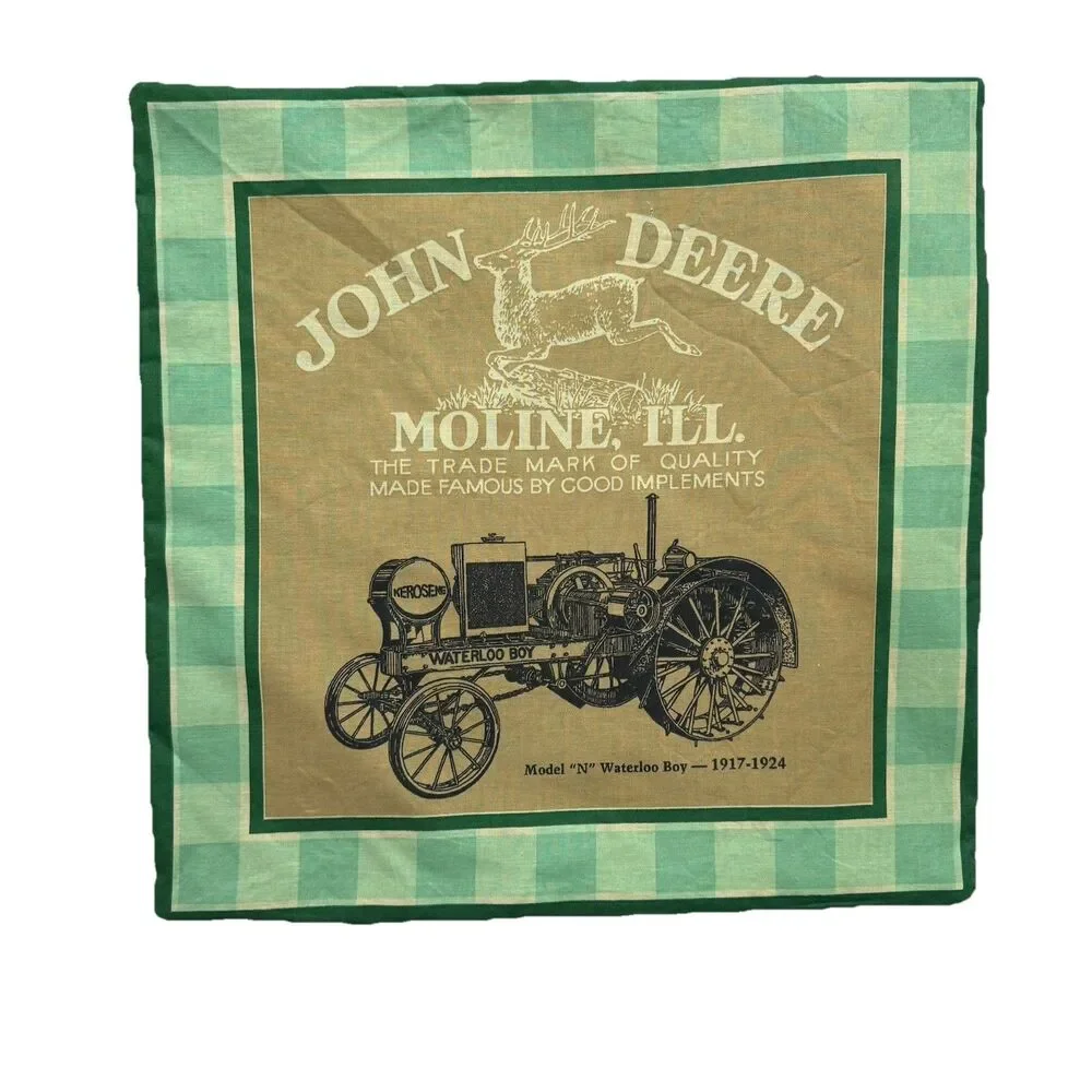 Two Handmade Vtg John Deere Decorative Throw Pillow Covers Double Sided 15x15